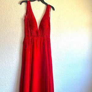 Formal low cut red dress